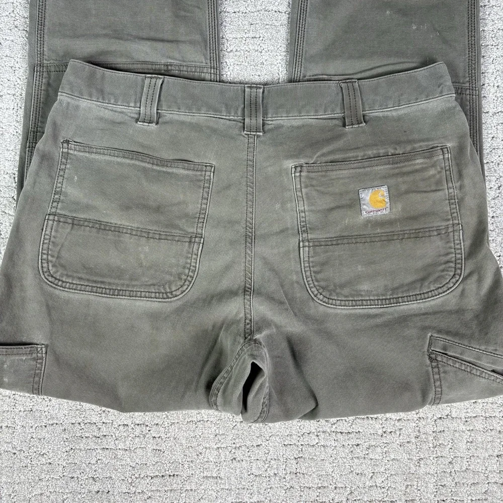 Carhartt Pants Mens 35X32 Green Relaxed Fit DoubleKnee Thrashed Outdoor Workwear